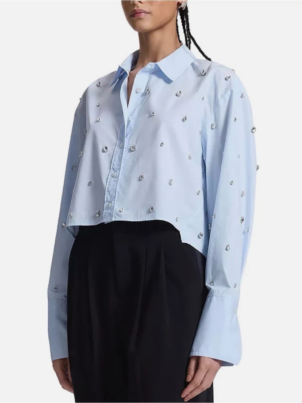 A.L.C Mackie top Cropped Light Blue Embellished Button-Up Shirt